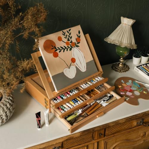 meeden large artist tabletop sketchbox easel: adjustable storage on a desk or shelf