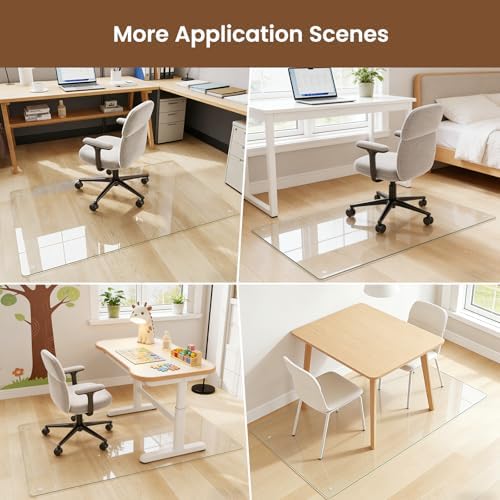 30"x48" Tempered Glass Chair Mat for Carpet | Tempered Glass, Round Corner, Desk Floor Mat for Office Chair/Rolling Chair/Hardwood Floor, 6 Anti-Slip Pads