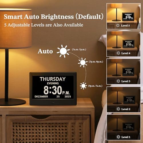 7'' dementia clocks for seniors, large display digital, side view