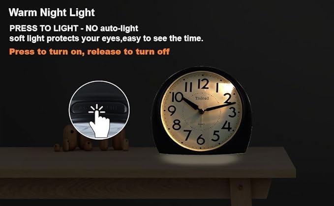 Tinload 5.5" Large Analog Alarm Clock Silent Non Ticking, Gentle Wake, Beep - Image 4