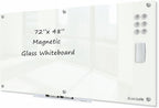 J&J worldwide Magnetic Glass Whiteboard 6' x 4', Large Frameless White Boards