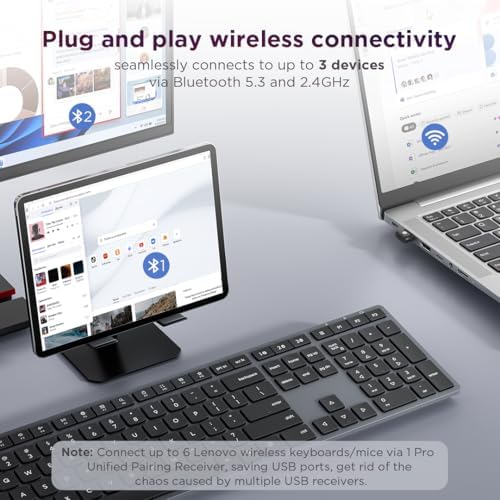Lenovo 700 Modern Wireless Keyboard, 2.4 GHz Dongle & Dual Bluetooth Conn...