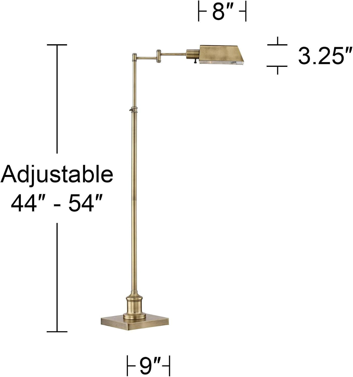 Jenson Adjustable Height Brass Swing Arm Pharmacy 54" Tall Floor Lamp