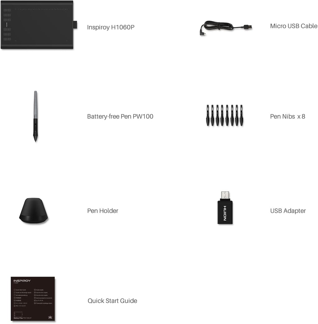 huion inspiroy h1060p graphics drawing tablet, 10 x, view 10