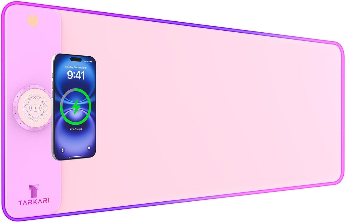 TARKARI 15W Magnetic Wireless Charging RGB Mouse Pad, 800x300mm Pink