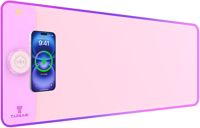 TARKARI 15W Magnetic Wireless Charging RGB Mouse Pad, 800x300mm Pink