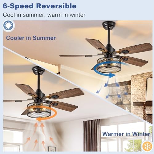 depuley 42-inch ceiling fans with lights: caged ceiling, close-up detail
