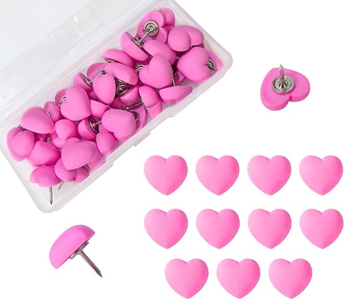 Aoxsie 28pcs Decorative Cute Push Pins Heart Red Thumbtacks Thumb Tacks Pushpins by Unknown