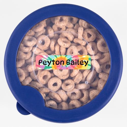 Name Bubbles - Custom Small Rectangle Name Labels for Kids (64 Labels) - Personalized Waterproof Name Stickers for Daycare, Lunch Boxes, Water Bottles, Shoes, School Supplies, & Camp (Tie-Dye Art)