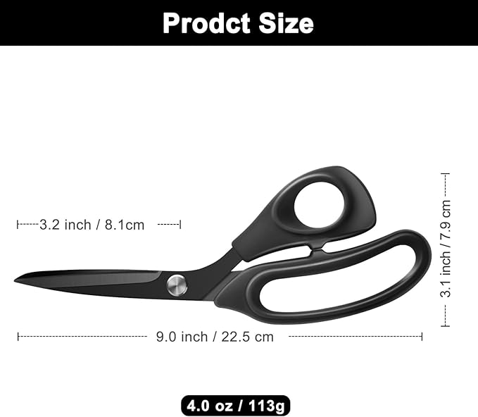 Zicolu 9 inch Black Office Scissors All Purpose, Sewing Scissors - Image 5