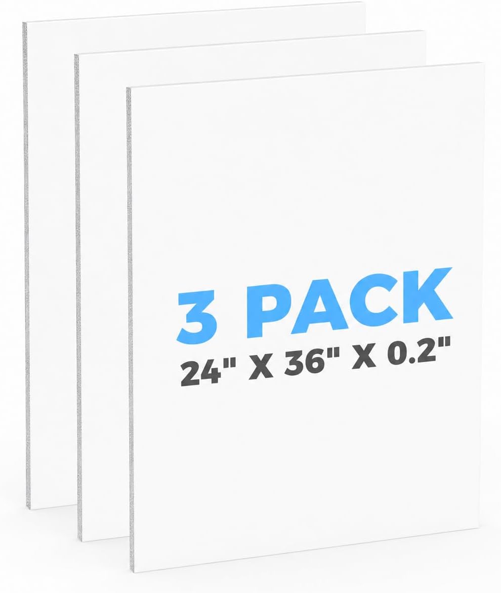 3 Pack White Foam Board, 24" x 36" Foam Core Board, 0.2" Thick...