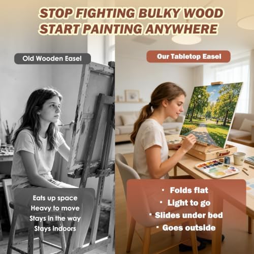 tabletop easel for painting, adjustable beechwood sketchbox, portable shown in use