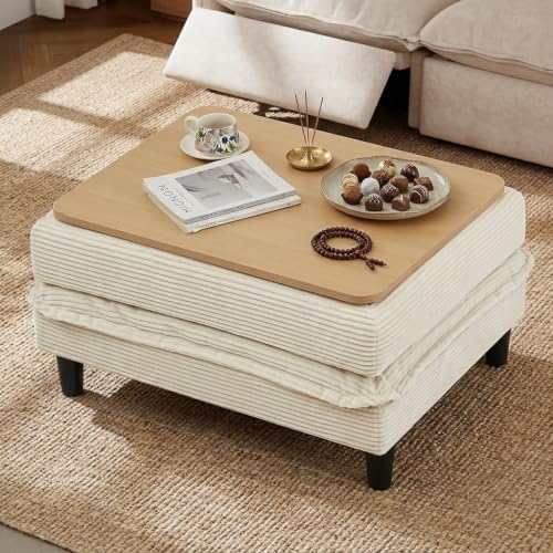 Corduroy Storage Ottoman Coffee Table for Modular Sectional Couch, Corduroy F...