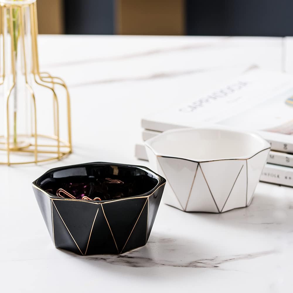 Paper Clip Holder With Gold Line Geometric Ceramic Paper Clip Dispenser for Desk Cute Paper Clip Organizer Office Binder Clip Holder (White)