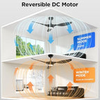 roomratv 52 inch modern ceiling fan with light, close-up detail