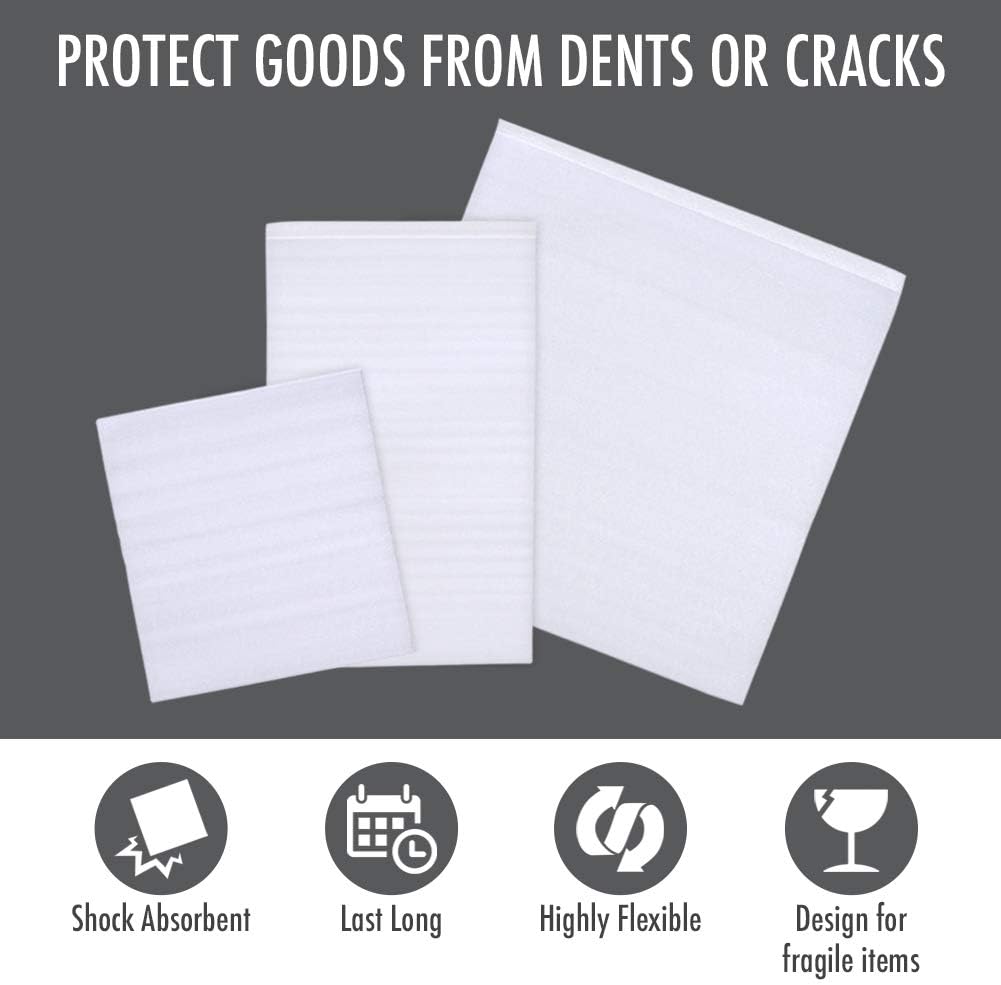 135 Pcs Moving Supplies with 3 Size Cushion Foam Pouch 1/16 Inch Thickness, 60 Pcs Fragile Stickers to Protect Ornament Cup Glasses China Dishes Shipping Storage Transportation (7.5x7.5 7.5x12 12x12)
