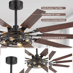 60 inch farmhouse ceiling fans with rustic lights showing dimensions