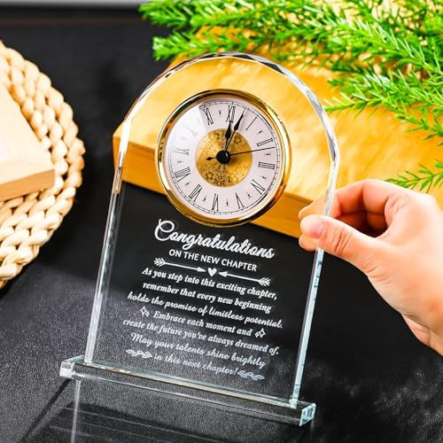 Movdyka Congratulation Gifts for Women Men, New Job Promotion Crystal Clock | Congratulation Gifts for Women Men, Congrats on New Job Promotion Gift for Coworkers Leader Employee, Crystal Plaque Decor