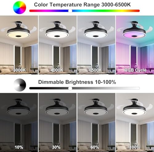 42'' retractable ceiling fan with lights, smart ceiling showing dimensions
