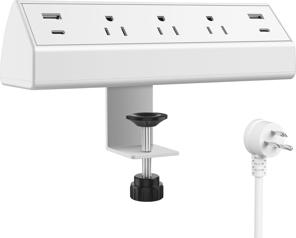 Desk Clamp Power Strip, 40W Fast Charging Station, Desktop Mount Surge Protector