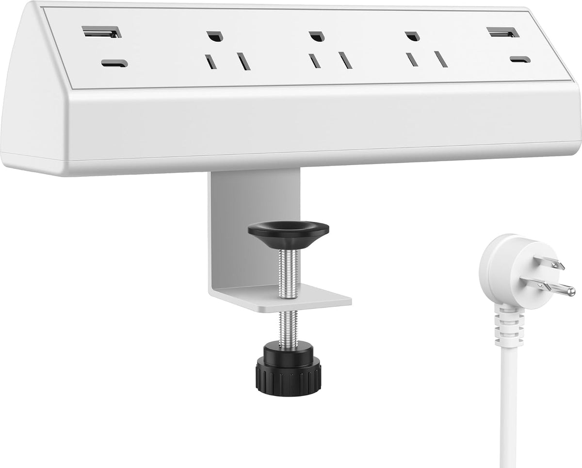 Desk Clamp Power Strip, 40W Fast Charging Station, Desktop Mount Surge Protector
