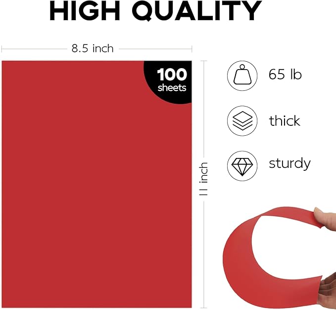 100 Sheets Red Cardstock 8.5 x 11 65lb Printer Paper, Goefun Red Card Stock - Image 2