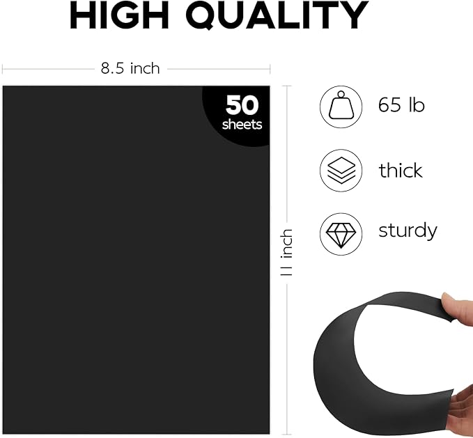 50 Pack Black Cardstock 8.5 x 11, Goefun 65lb Card Stock Printer Paper - Image 2
