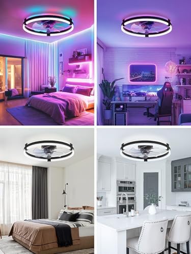 zmishibo 20" rgb low profile ceiling fans with, front angle view