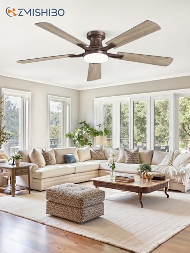 zmishibo 52 inch ceiling fans with lights, remote&app, front angle view