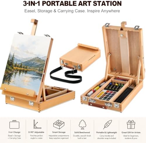 beechwood tabletop easel for painting, portable easel with shown in use