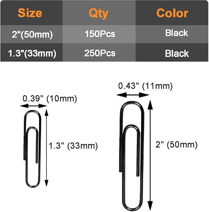 Vinaco Paper Clips Black, Durable & Rustproof, Coated Paperclip Great - Image 2