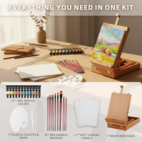 falling in art 27 pcs beechwood tabletop easel shown in use