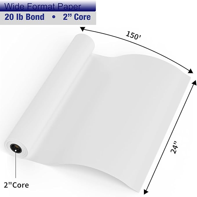 FungLam Wide Format Paper, 24 in x 150 ft Plotter Paper, 4 Rolls CAD Bond Rolls - Image 2