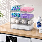 tipgo clear stackable storage drawers, acrylic bathroom makeup, front angle view