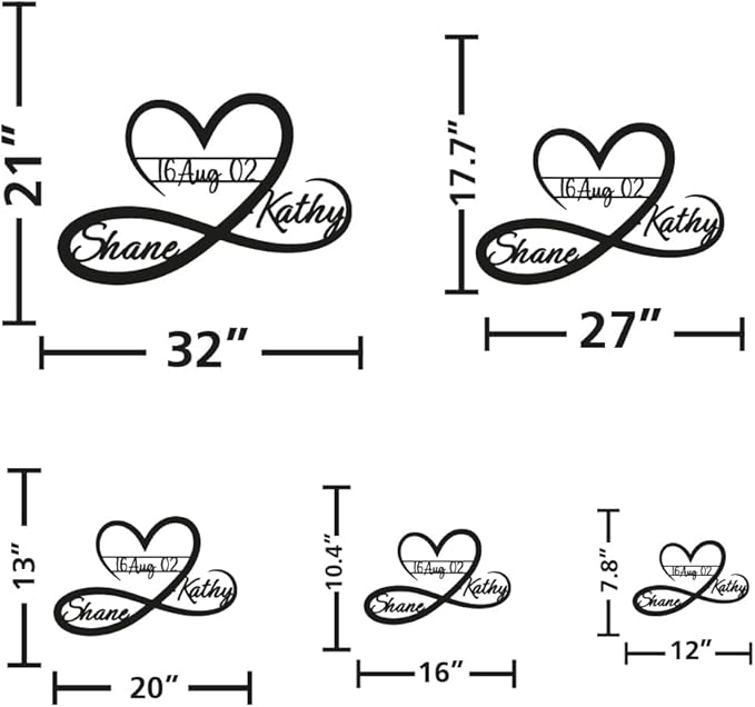 Personalized Valentines Metal Wall Sign, Custom Infinity Heart Love Couple Name - Image 4