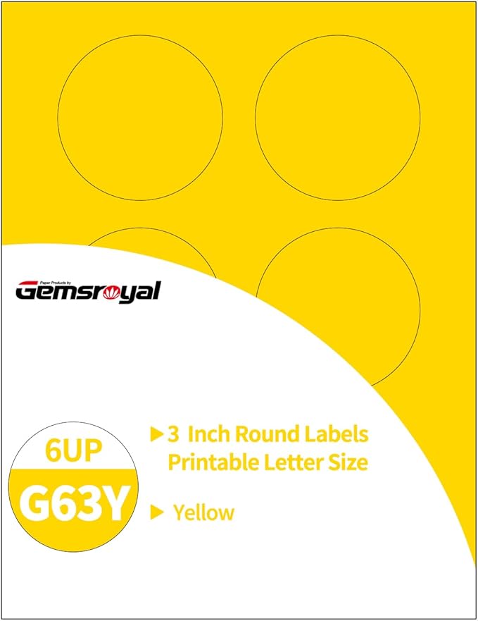 Gemsroyal 3 Inch Yellow Round Labels Printable, 3 Colorful Circle Stickers by Gemsroyal