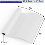 FungLam Plotter Paper 36 x 150-4 Rolls Wide Format Paper 36 In x 150 Ft, 20lb CAD Bond Rolls on 2" Core for CAD Printing on Wide Format Ink Jet Printers