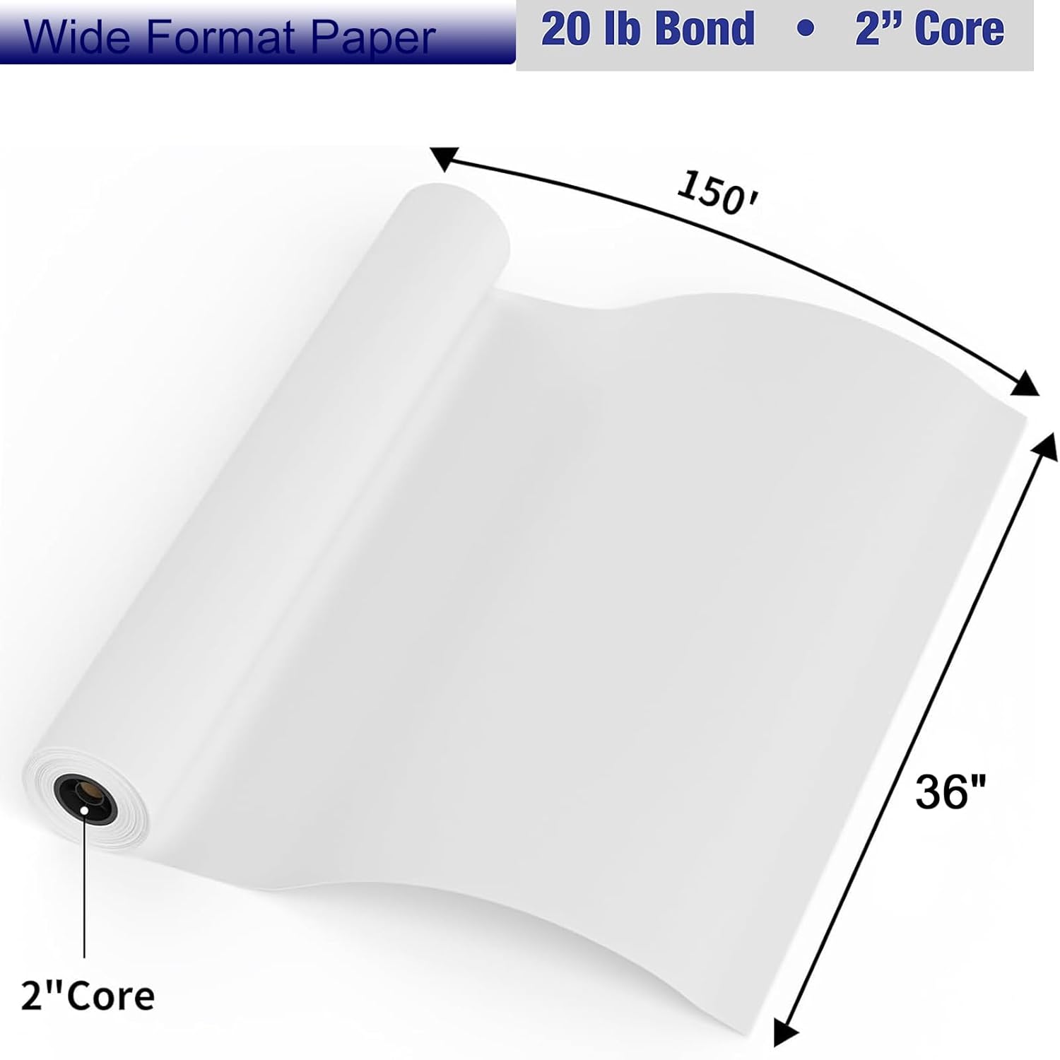 FungLam Plotter Paper 36 x 150-4 Rolls Wide Format Paper 36 In x 150 Ft, 20lb CAD Bond Rolls on 2" Core for CAD Printing on Wide Format Ink Jet Printers