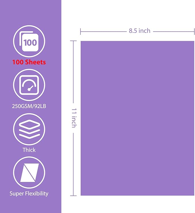OcePor 100 Sheets Purple Cardstock Paper, Colored Printer Paper 8.5 x 11 - Image 2