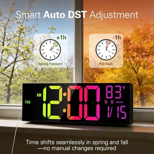 jall 16" large digital wall clock with rgb, side view