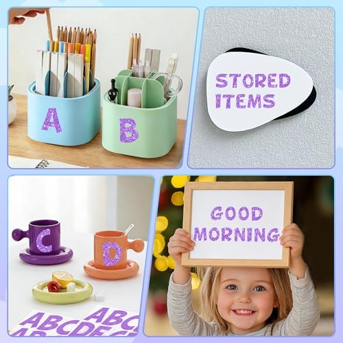 Large Letter Stickers Glitter,264 Pcs Bulletin Board Letter 2.5Inch(Purple) | 24 Sheets,Alphabet Stickers,Vinyl,Self Adhesive, Letters for Poster Board,Display,Mailbox,Crafts,Office,Home,Classroom Decor