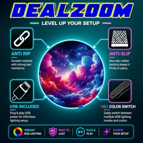 Gaming Chair Mat for Hardwood Floor Circle RGB Light - Clouds 47”