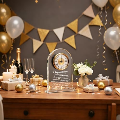 Movdyka Congratulation Gifts for Women Men, New Job Promotion Crystal Clock | Congratulation Gifts for Women Men, Congrats on New Job Promotion Gift for Coworkers Leader Employee, Crystal Plaque Decor