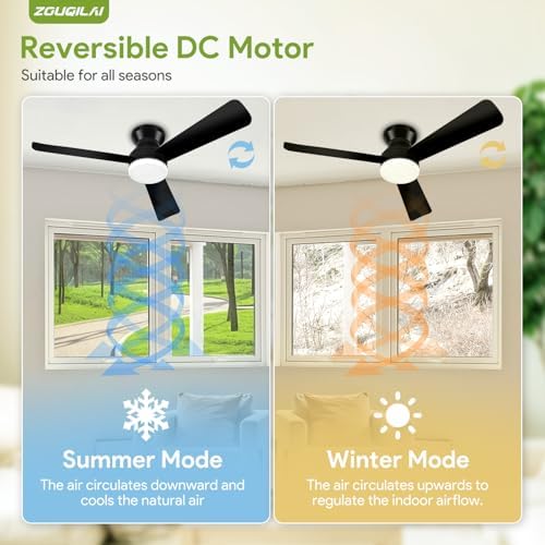 42'' black low profile ceiling fans with lights shown in use