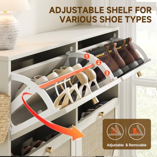 Nicetree Freestanding Ultra Slim Arched Rattan Accent Shoe Storage Cabinet fo...