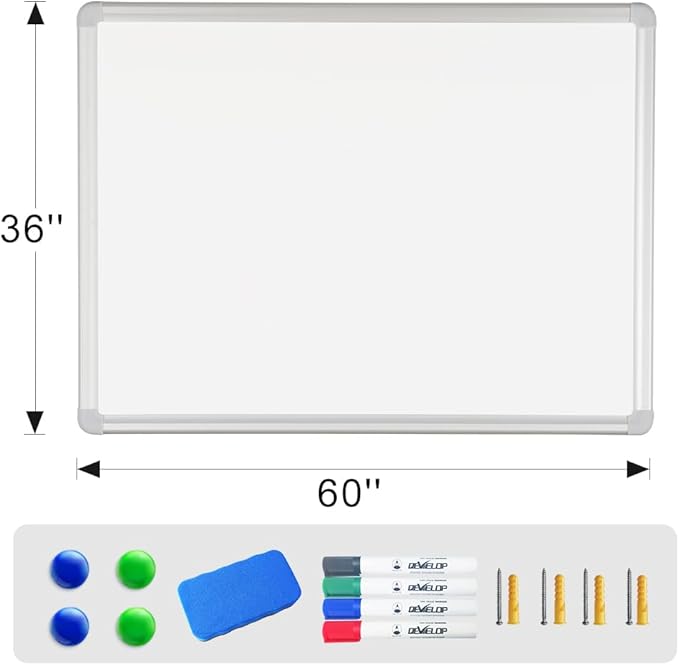 DEVELOP Large Magnetic Dry Erase White Board 60 x 36 Inches, Wall-Mounted 5' x - Image 2