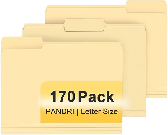 File Folder, PANDRI 170 Pack File Folder, 1/3 Cut Tab, Letter Size, Filing by PANDRI