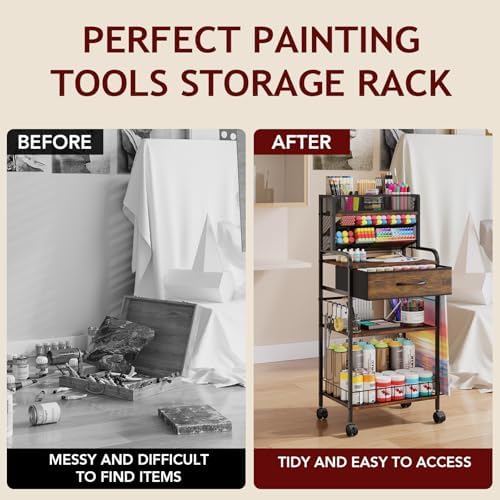 homsorout art cart, 3 tier rolling cart on a desk or shelf