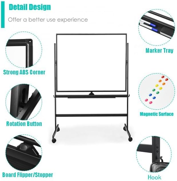 BIBOC 32x48 Inches Large Mobile Dry Erase Whiteboard - Image 3