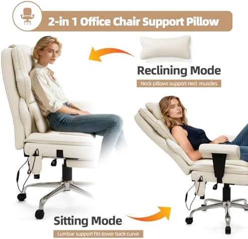 7-Point Massage Heated Executive Office Chair with Footrest, Beige